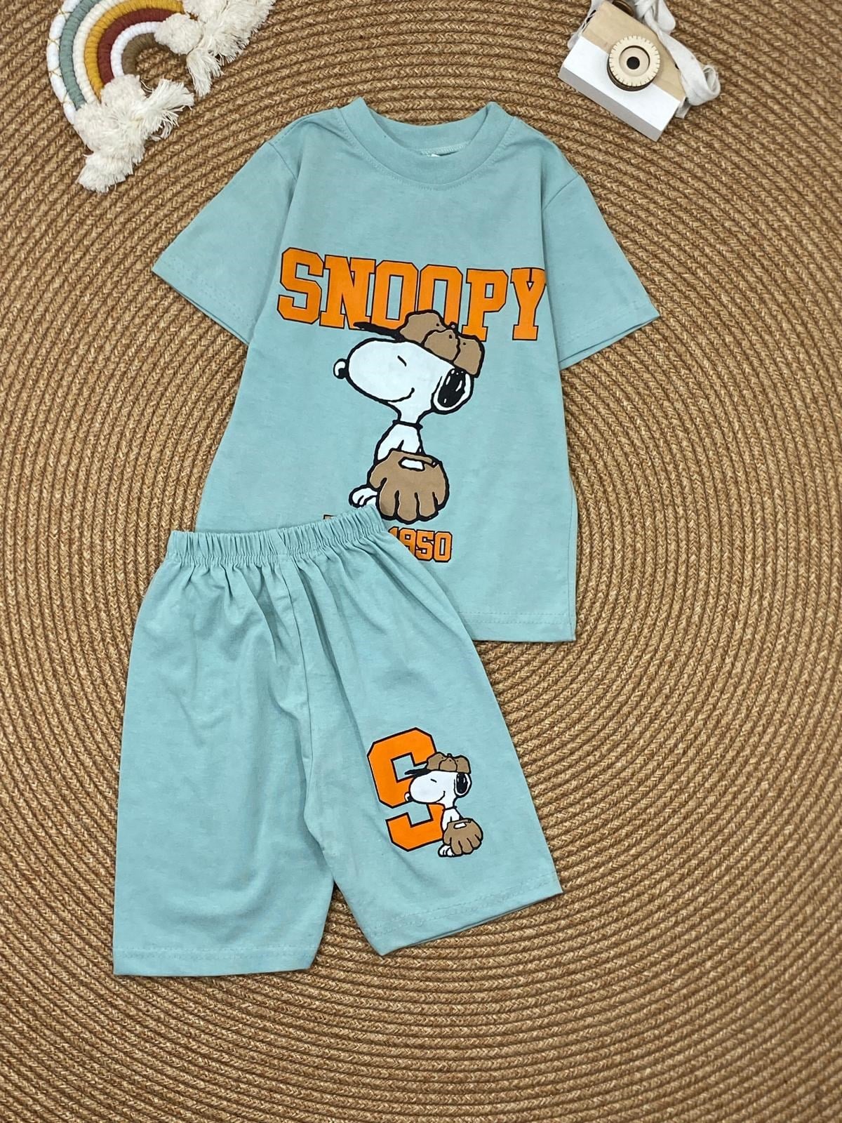 W4541 SNOOPY ŞORTLU TAKIM SU YEŞİLİ