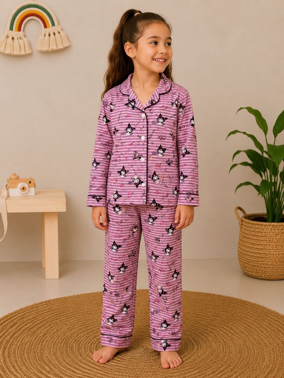 W4554 DÜĞMELİ KUROMİ PİJAMA TAKIMI PEMBE