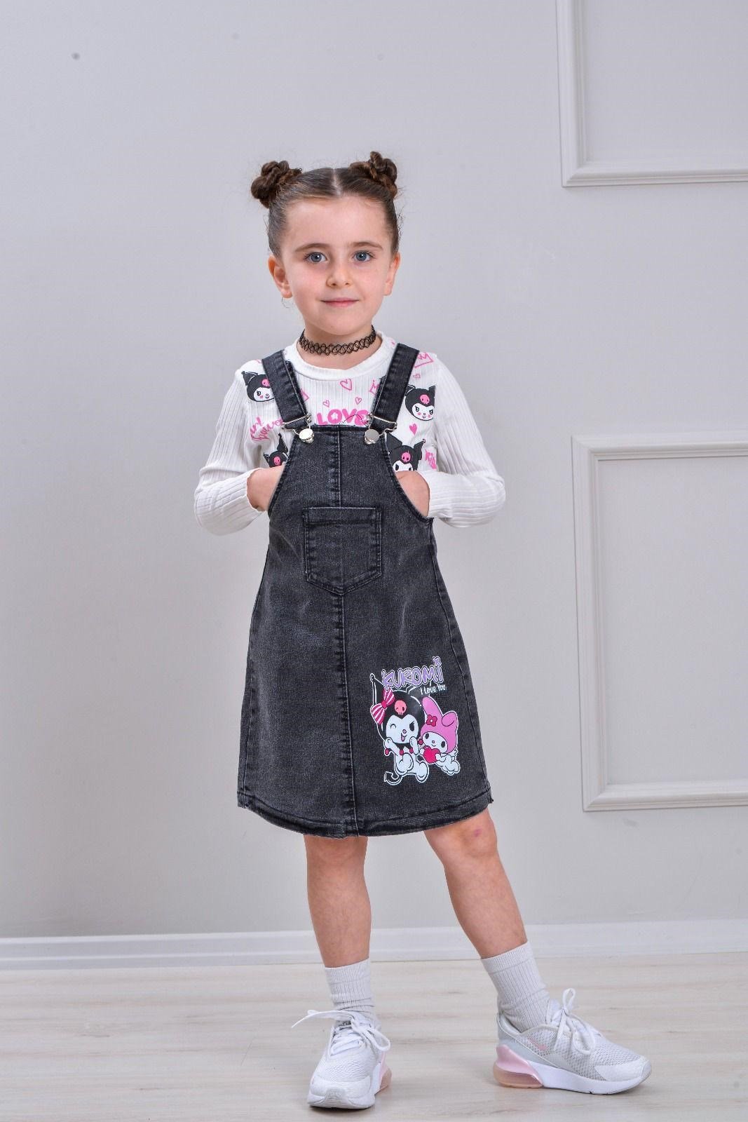 W4556 İKİLİ KUROMİ KOT ELBİSE KREM