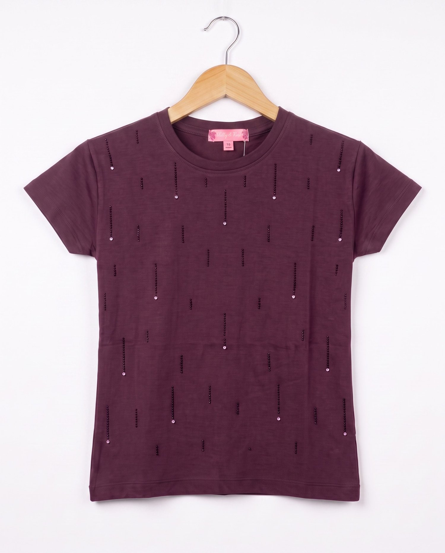 W4578 Taş Detaylı Kız Çocuk Tshirt BORDO