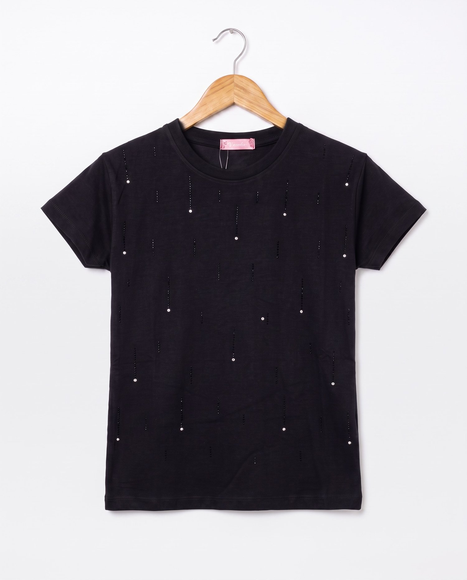 W4578 Taş Detaylı Kız Çocuk Tshirt SİYAH