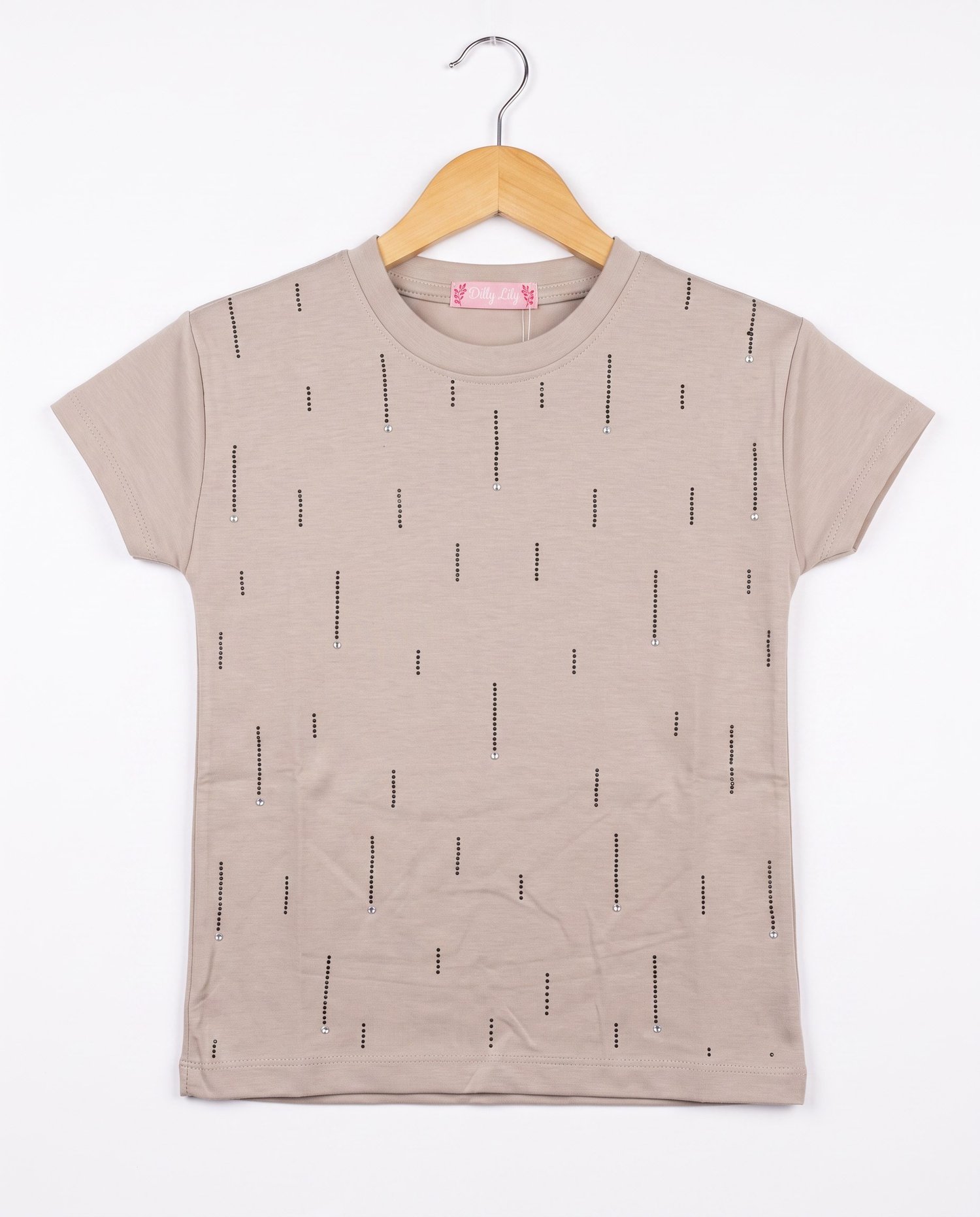 W4578 Taş Detaylı Kız Çocuk Tshirt VİZON