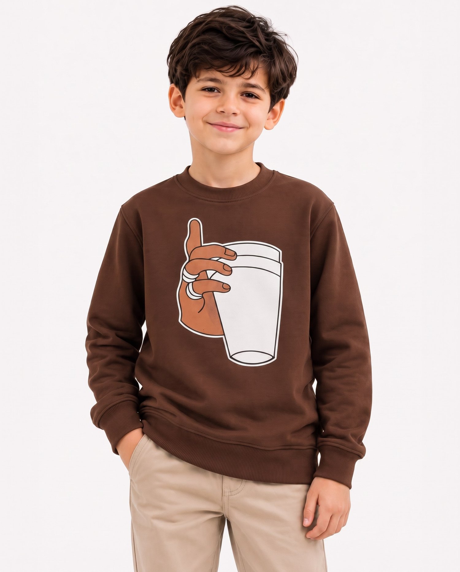 W4593 Baskılı Mevsimlik Sweat KAHVE