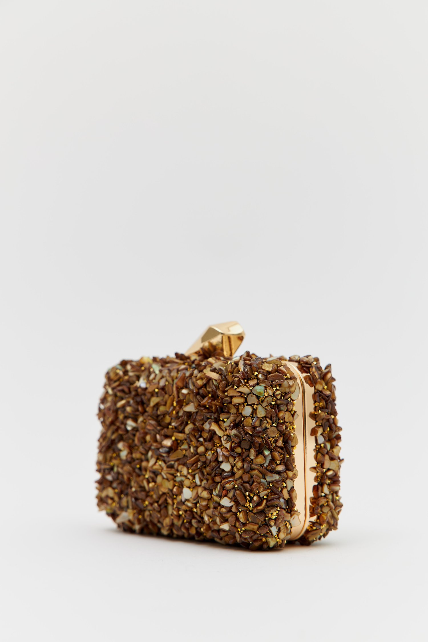Brightness Taşlı Clutch Çanta Gold Karamel