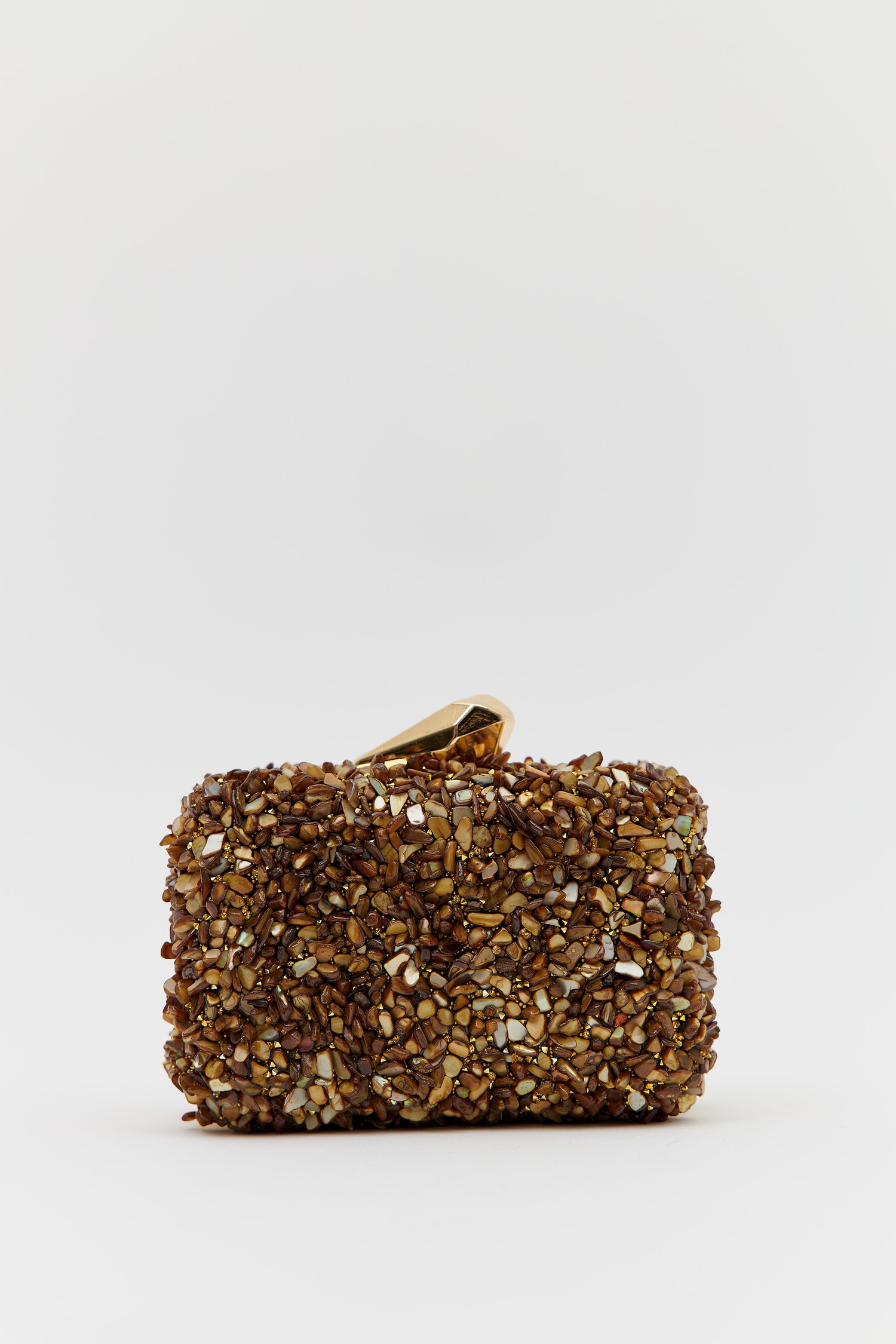 Brightness Taşlı Clutch Çanta Gold Karamel