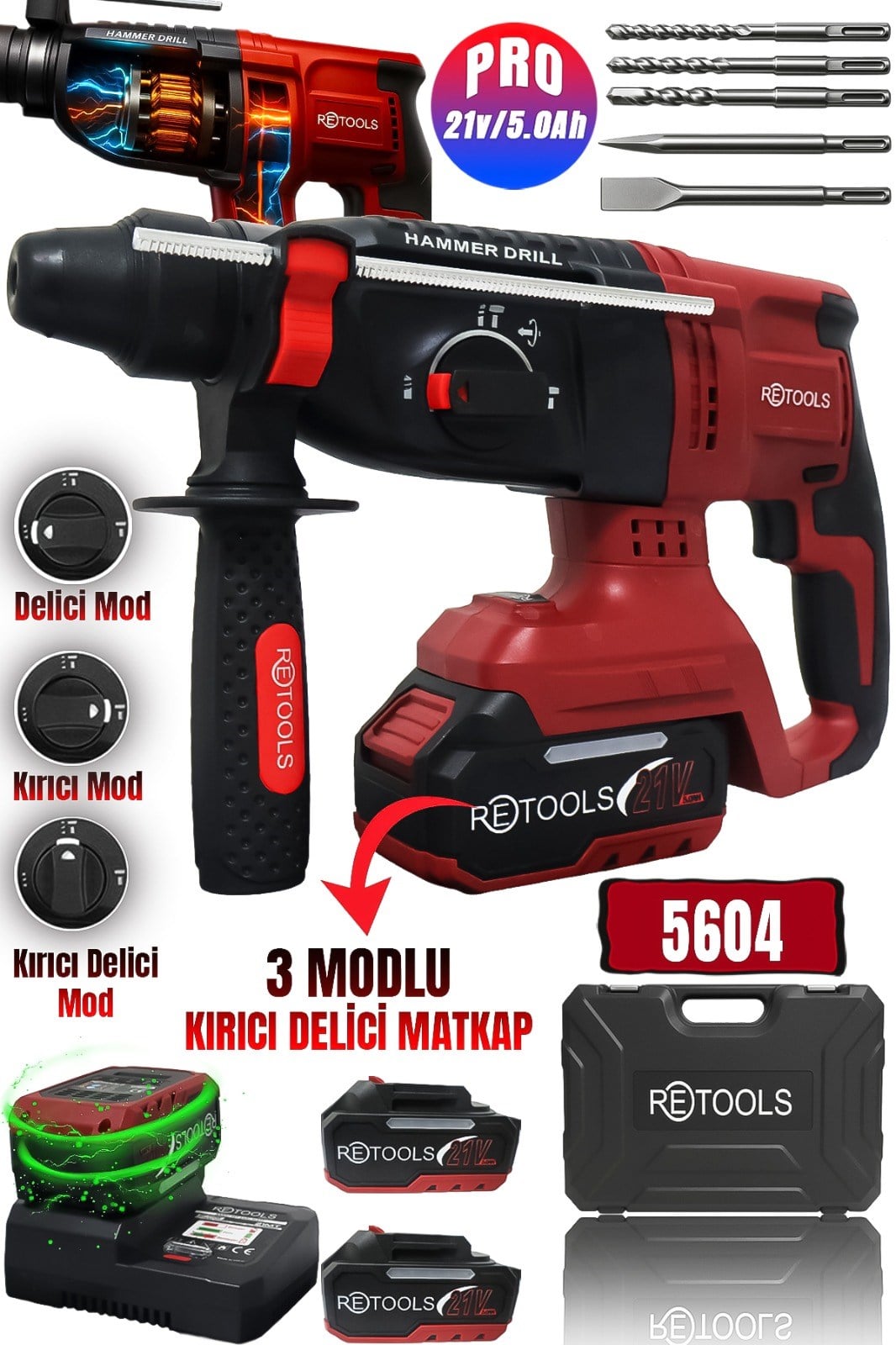 5604 RETOOLS BORDO AKÜLÜ KIRICI DELİCİ MATKAP