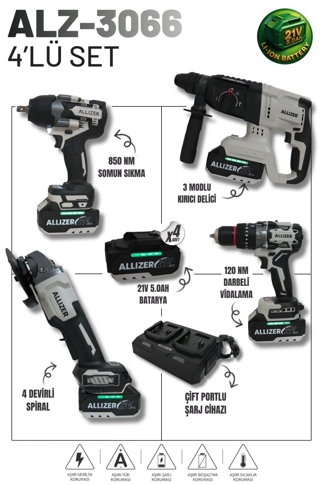 Allizer 4'Lü Set Gri