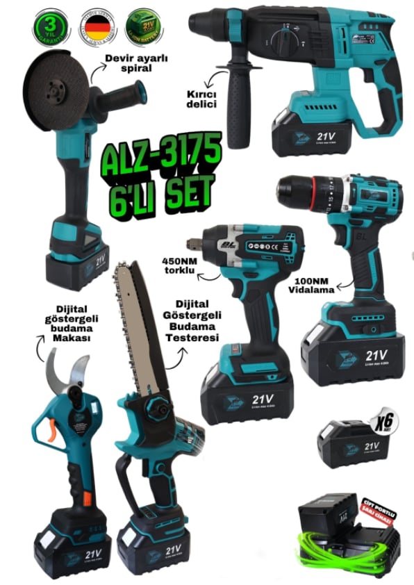 Allizer ALZ-3175 6'LI PROFESYONEL SET (DAL BUDAMA TESTERESİ VE MAKASI)