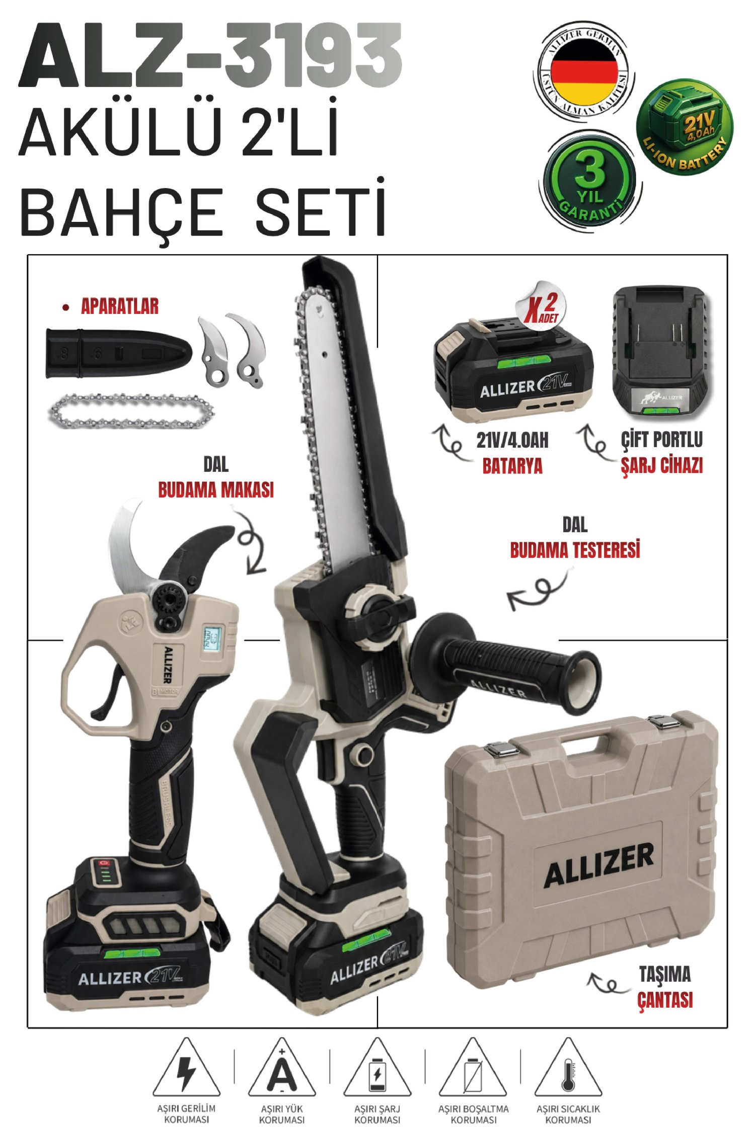 Allizer ALZ-3193 Akülü 2'li Bahçe Seti
