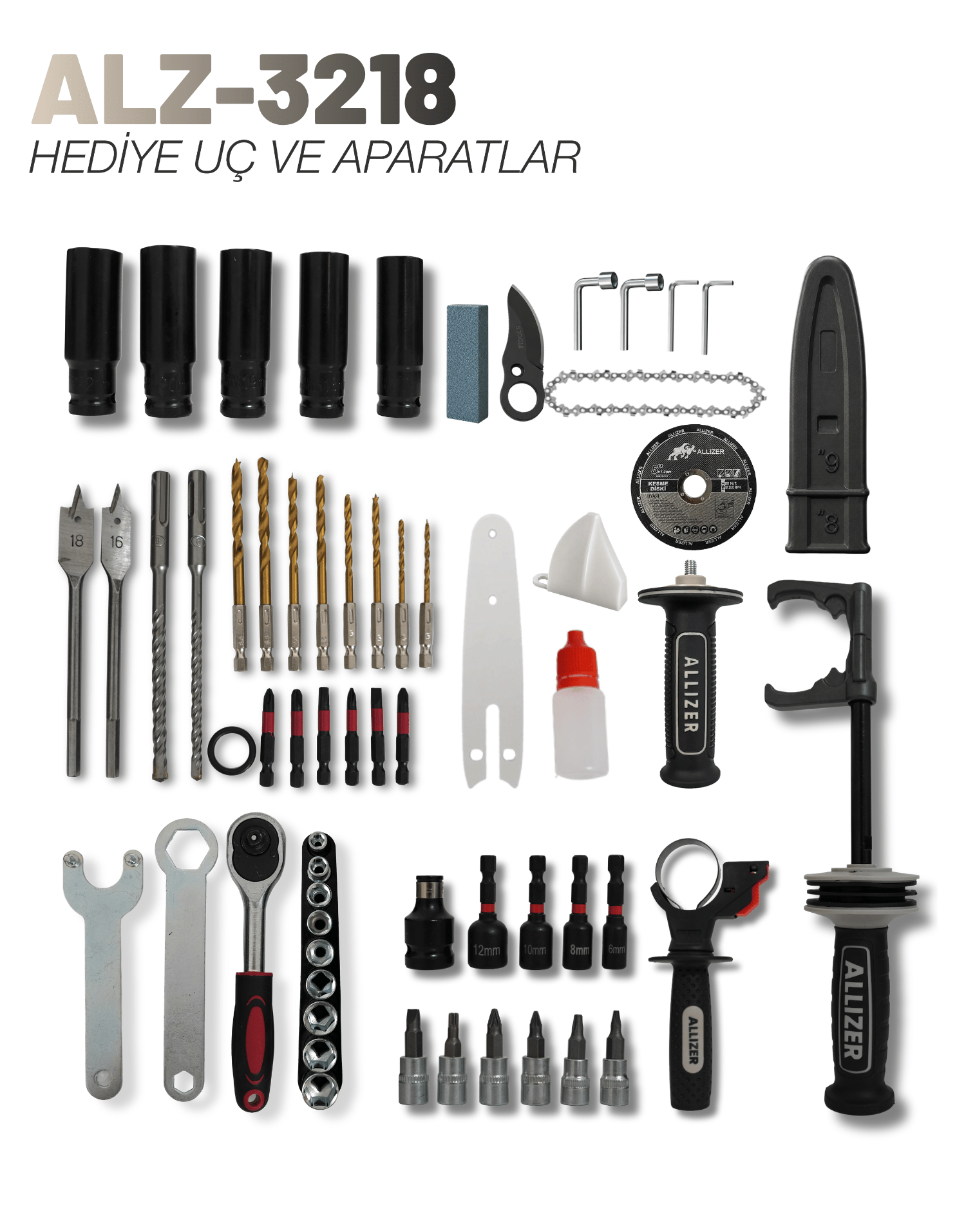 Allizer ALZ-3218 Akülü 6'lı Set MAVİ DAL BUDAMA MAKASI & TESTERESİ
