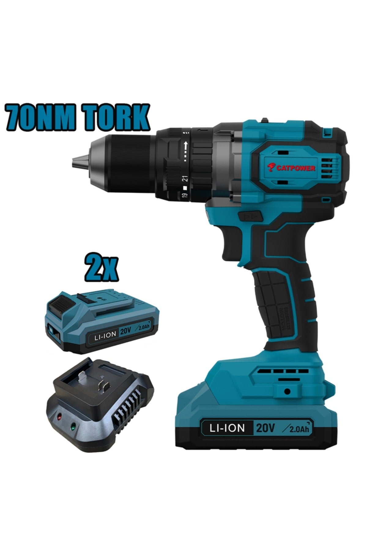 CATPOWER AKÜLÜ DARBELİ VİDALAMA Li-ion 70NM (MAKİNE) KÖMÜRSÜZ 13 MM +(4.0 Ah Akü)+(Hızlı Şarj Cihazı)