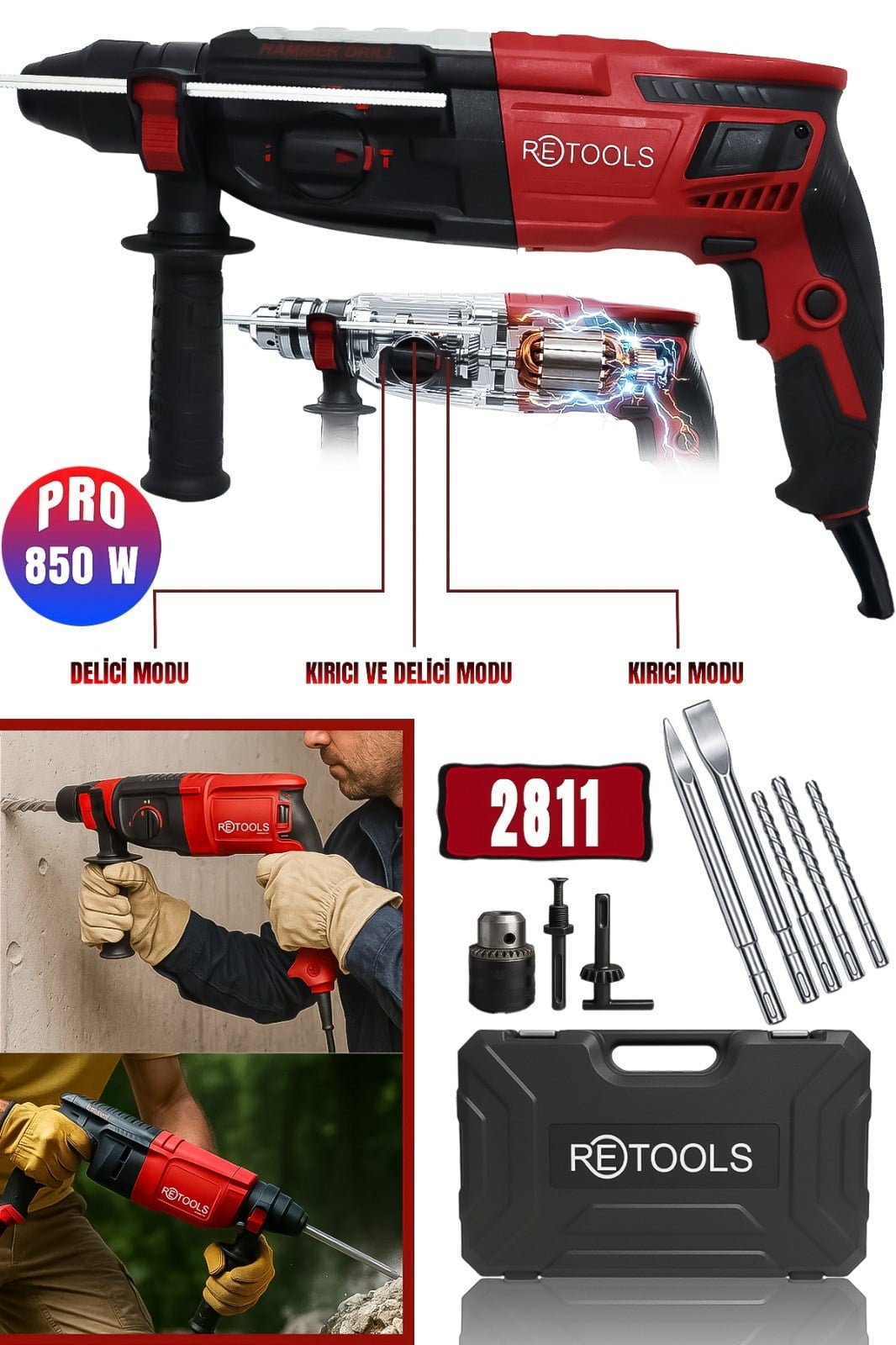 Retools 2811 Pro 850W Kırıcı Delici