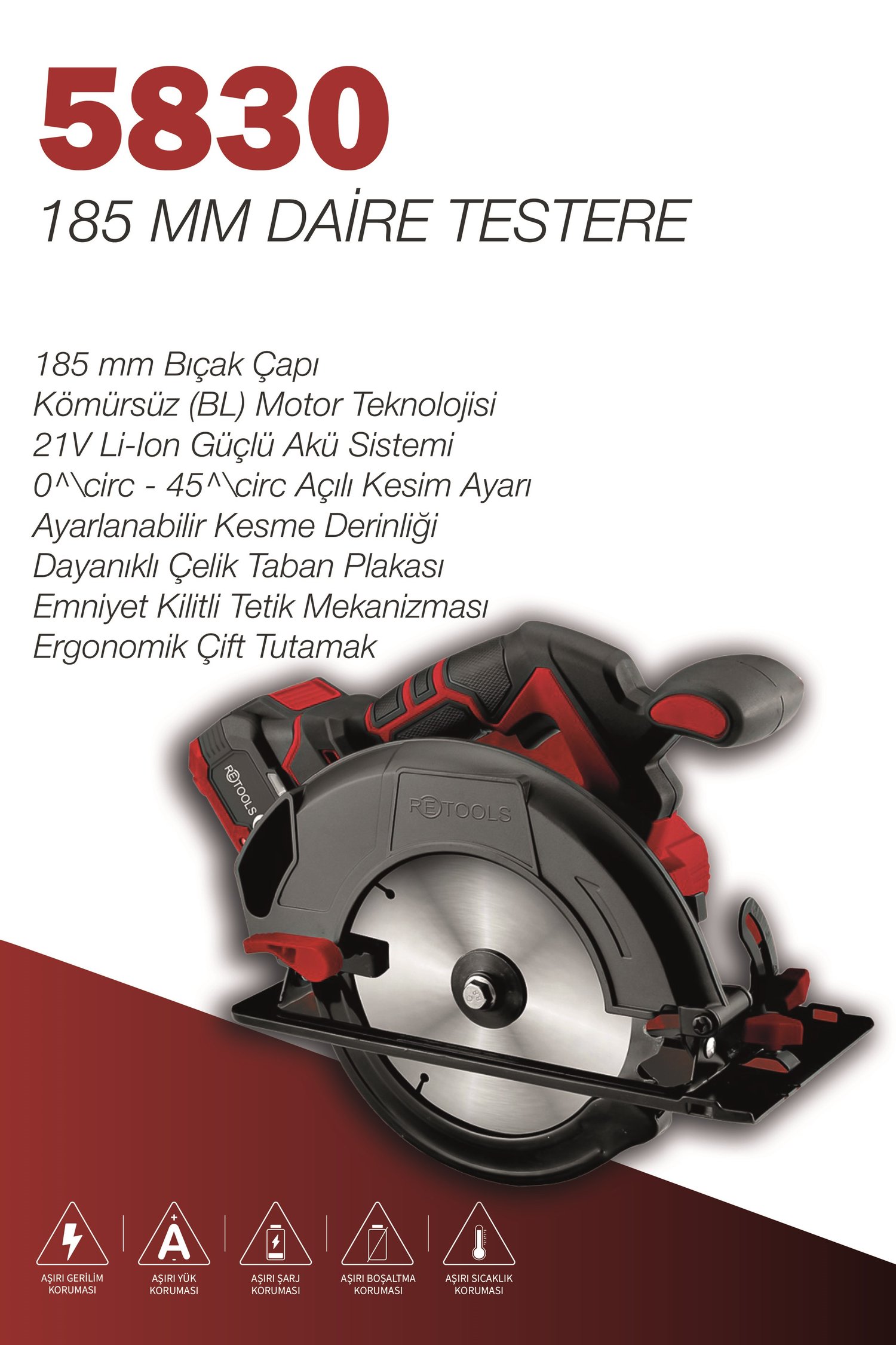RETOOLS 5830 BORDO 185 MM ŞARJLI DAİRE TESTERE
