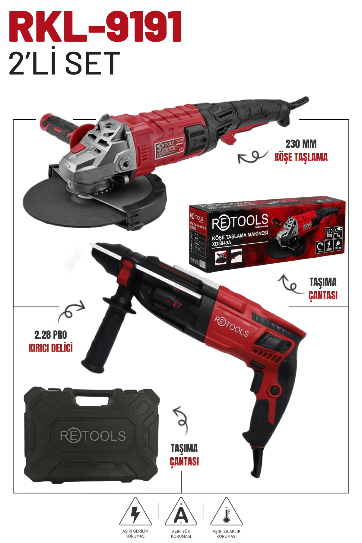 RETOOLS BORDO 2'Lİ SET (2.28 PRO KIRICI DELİCİ + 230 MM KÖŞE TAŞLAMA) 