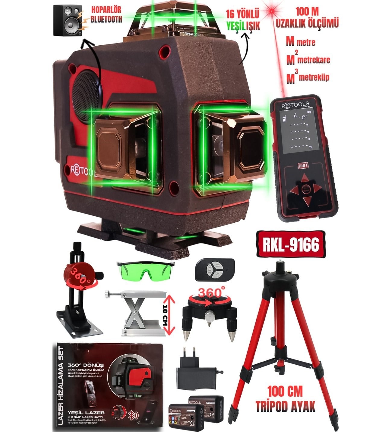 RETOOLS BORDO 3'LÜ SET(16 YÖNLÜ LAZER+LAZER METRE+TRİPOD(100M))
