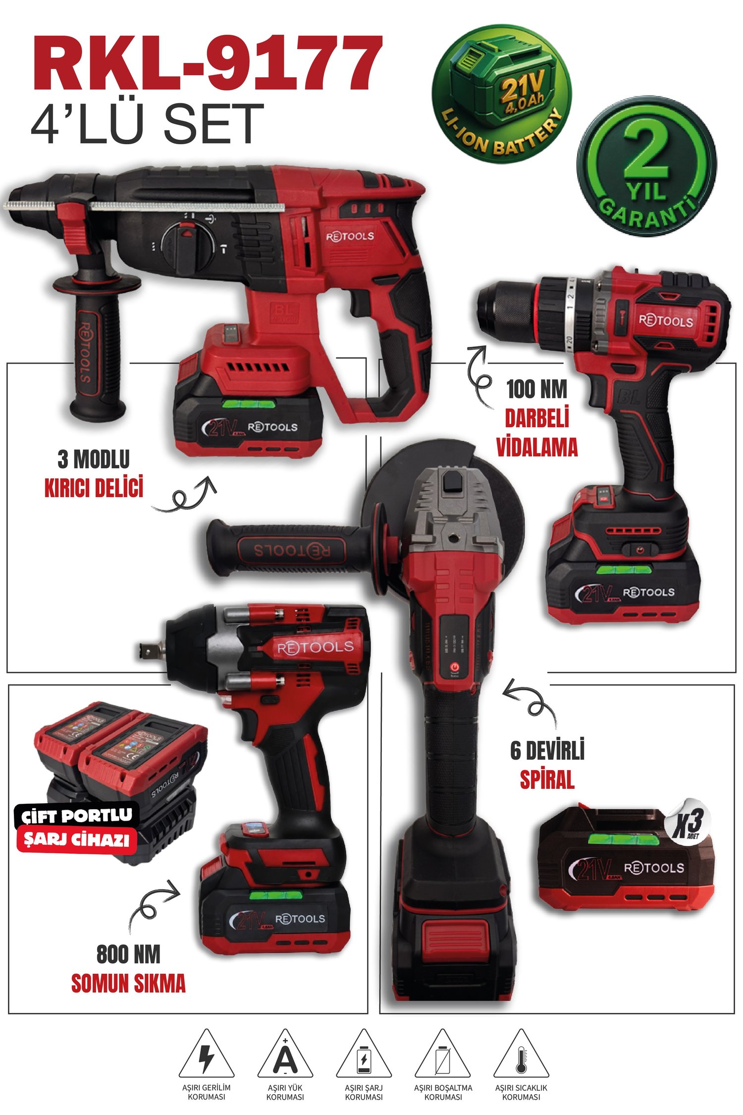 Retools Bordo 4'lü Set (800 nm'li Yeni Seri)