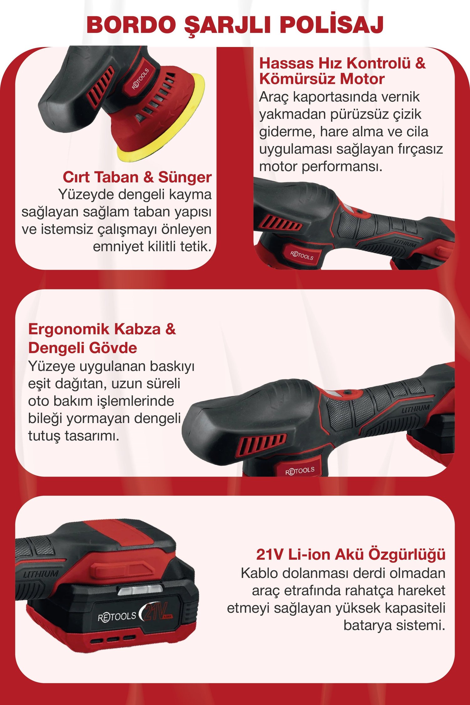 RETOOLS BX3600 BORDO ŞARJLI POLİSAJ