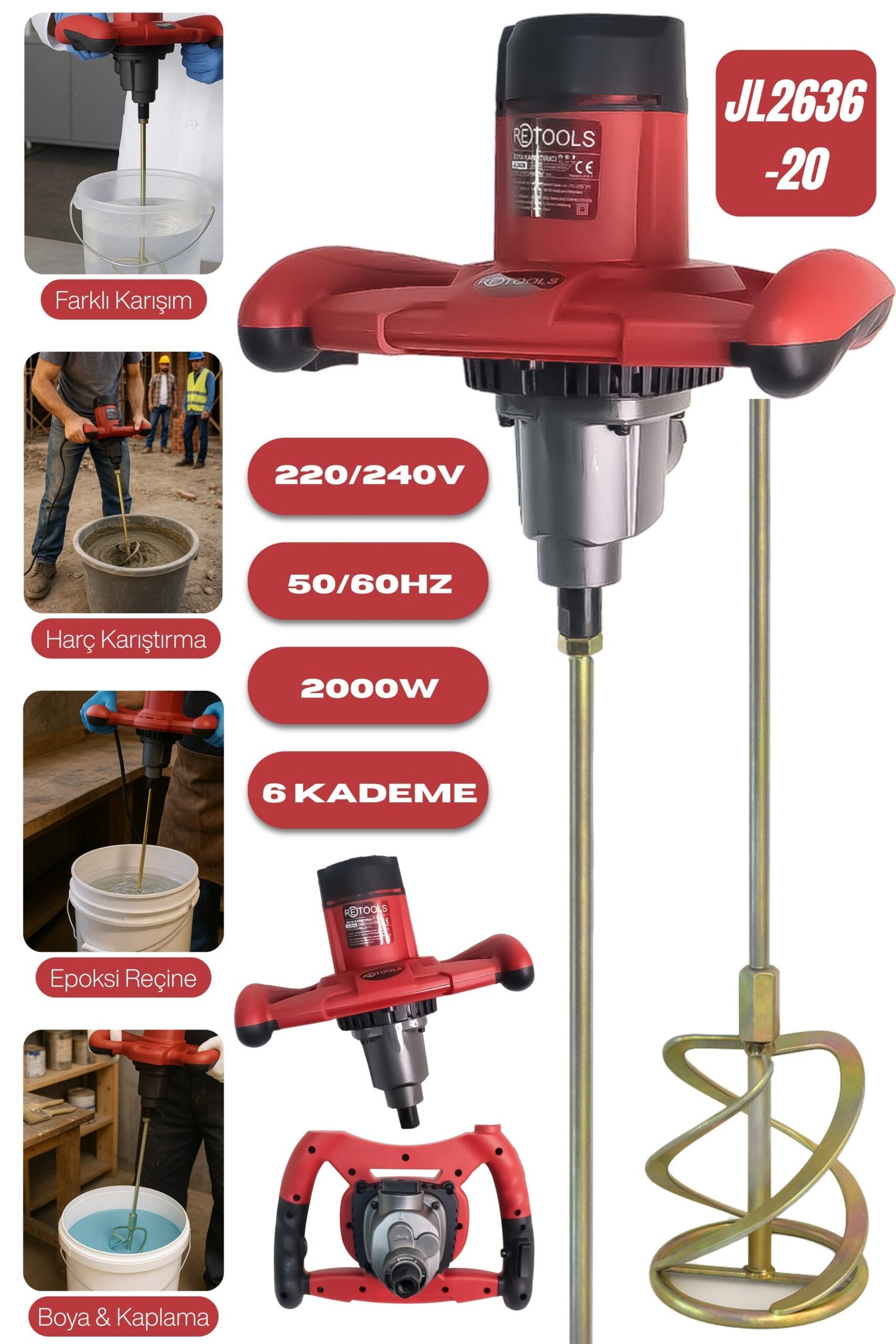 RETOOLS KIRMIZI KABARTMALI 2000W BOYA&HARÇ KARIŞTIRICI