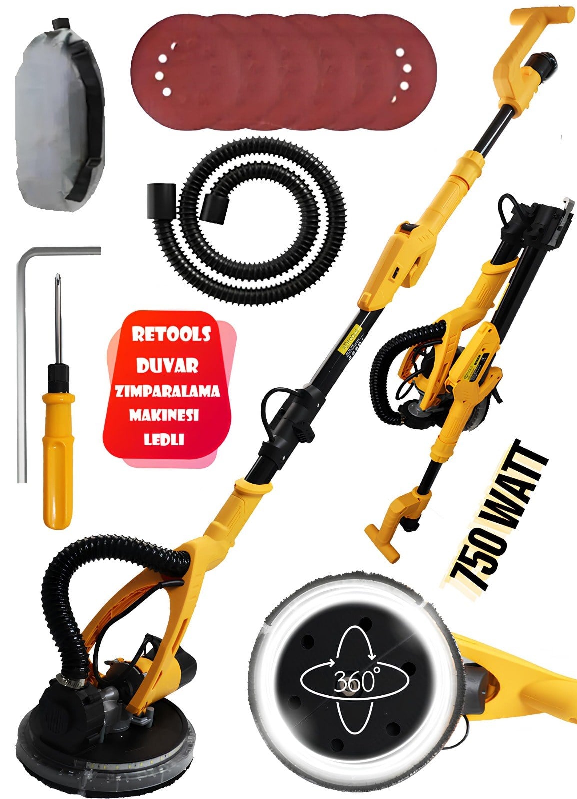RETOOLS LEDLİ ALÇI ZIMPARALAMA MAKİNESİ 750W SARI