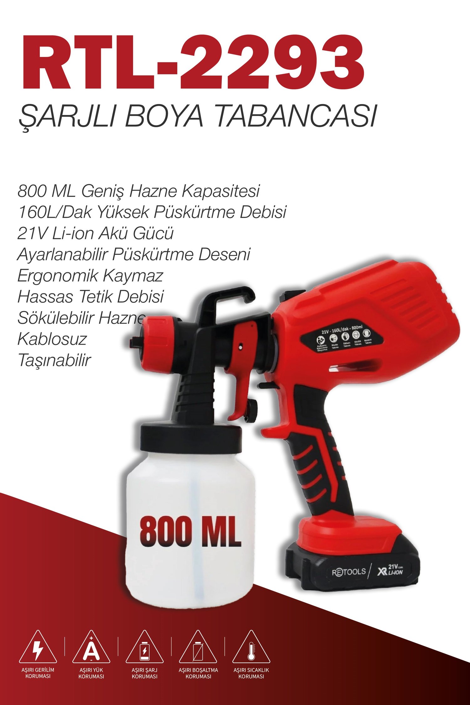 Retools Şarjlı Boya Tabancası Kırmızı