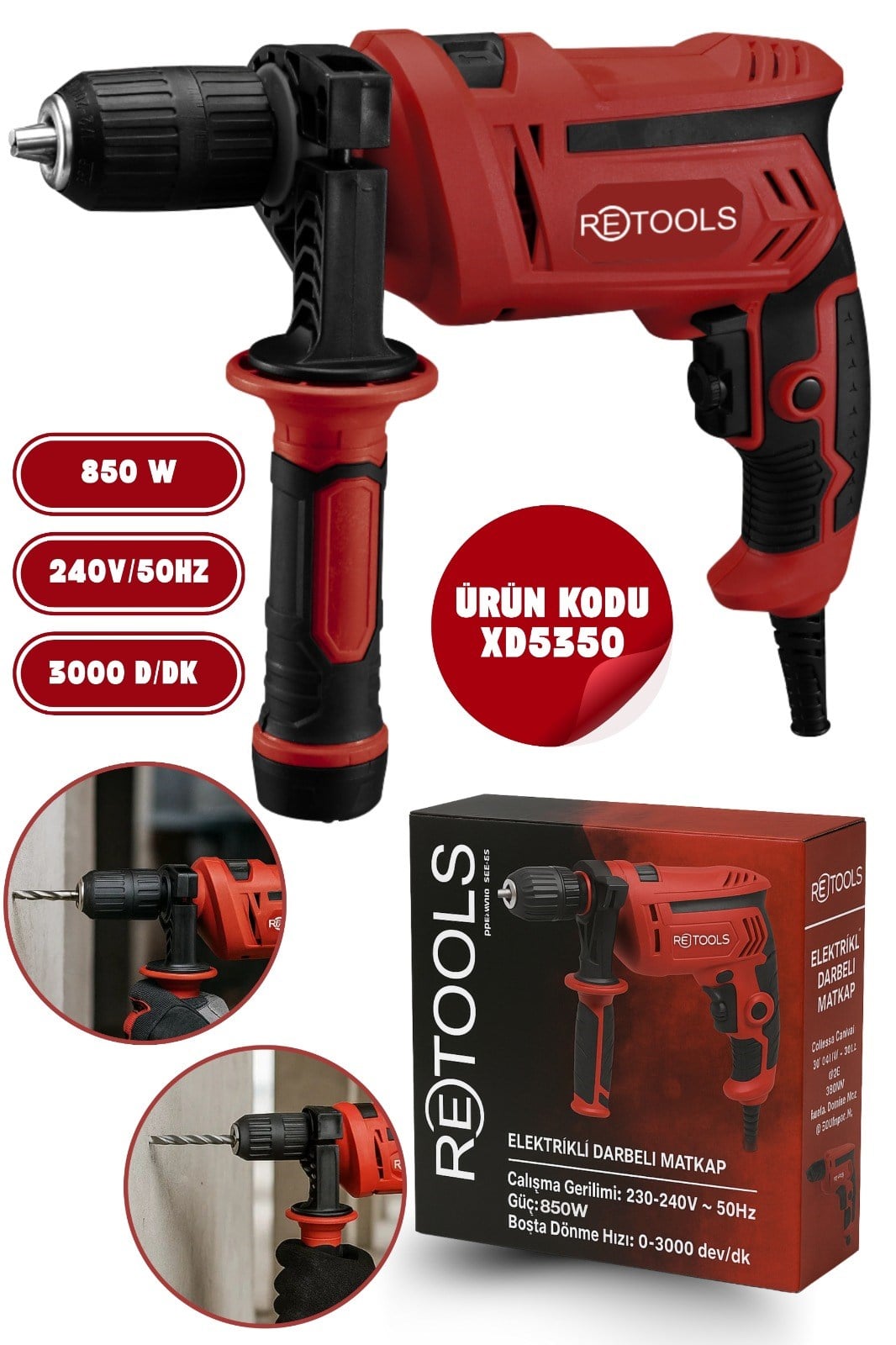 RETOOLS XD5350 850W Elektrikli Darbeli Matkap