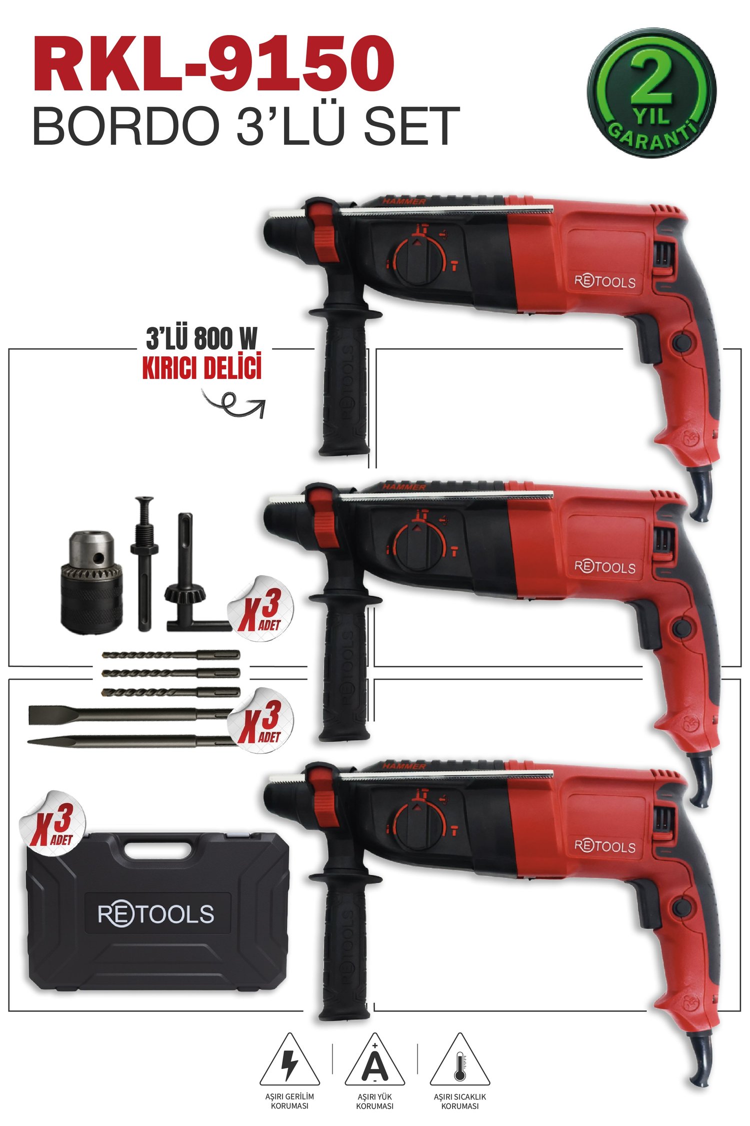 RKL-9150 RETOOLS BORDO 3’LÜ SET (2.26) KIRICI DELİCİ MATKAP