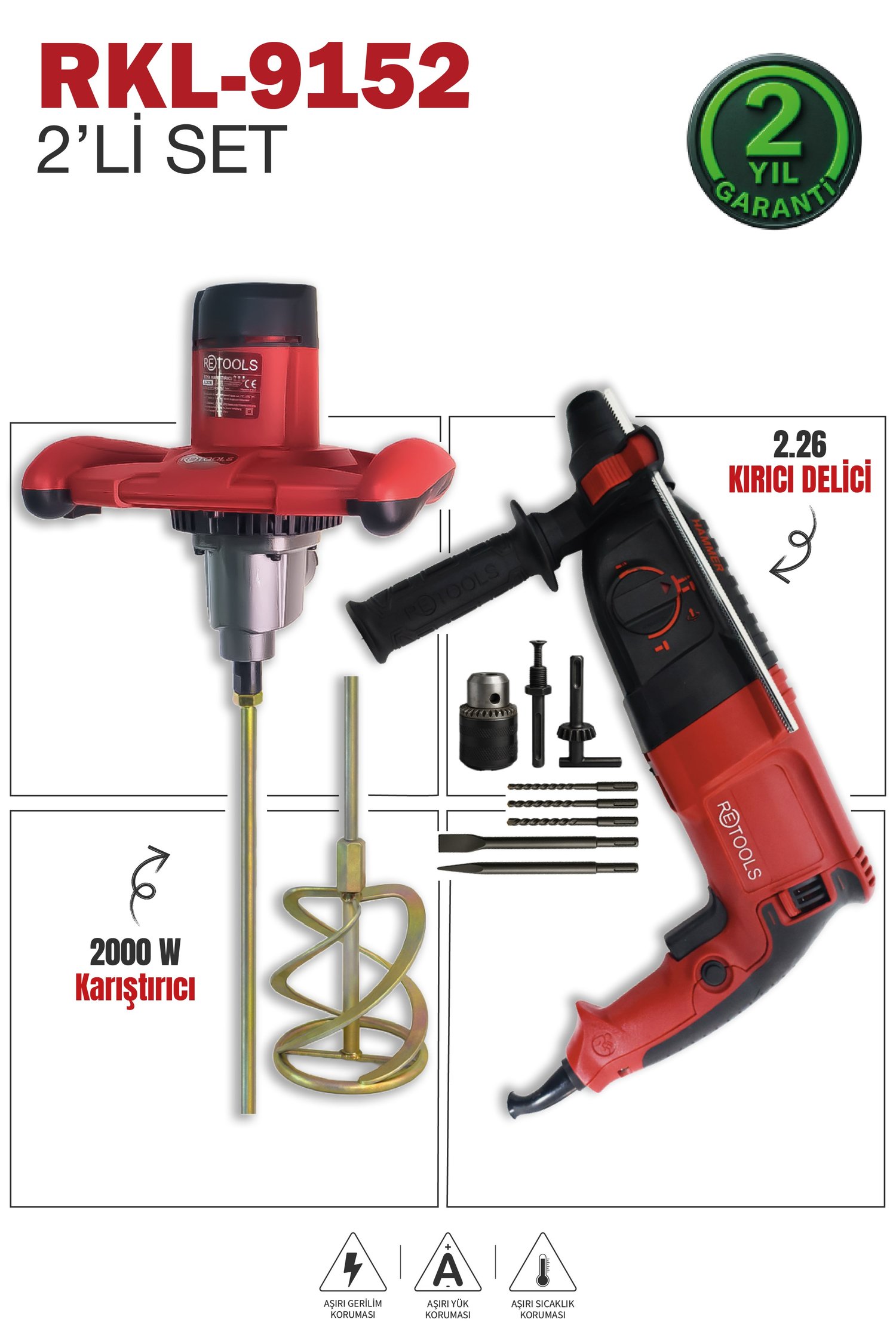 RKL-9152 RETOOLS BORDO 2 Lİ SET (2.26 HİLTİ + 2000 W KARIŞTIRICI)