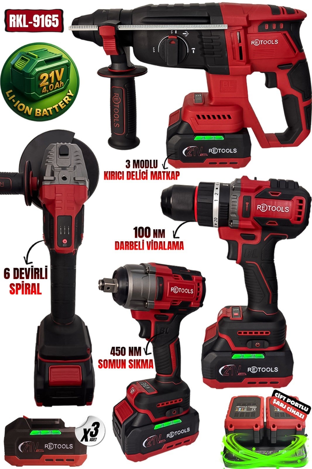 RKL-9165 RETOOLS PROFESYONEL BORDO YENİ SERİ 4'LÜ SET (100 NM VİDALAMA VE 6 DEVİRLİ SPİRAL)
