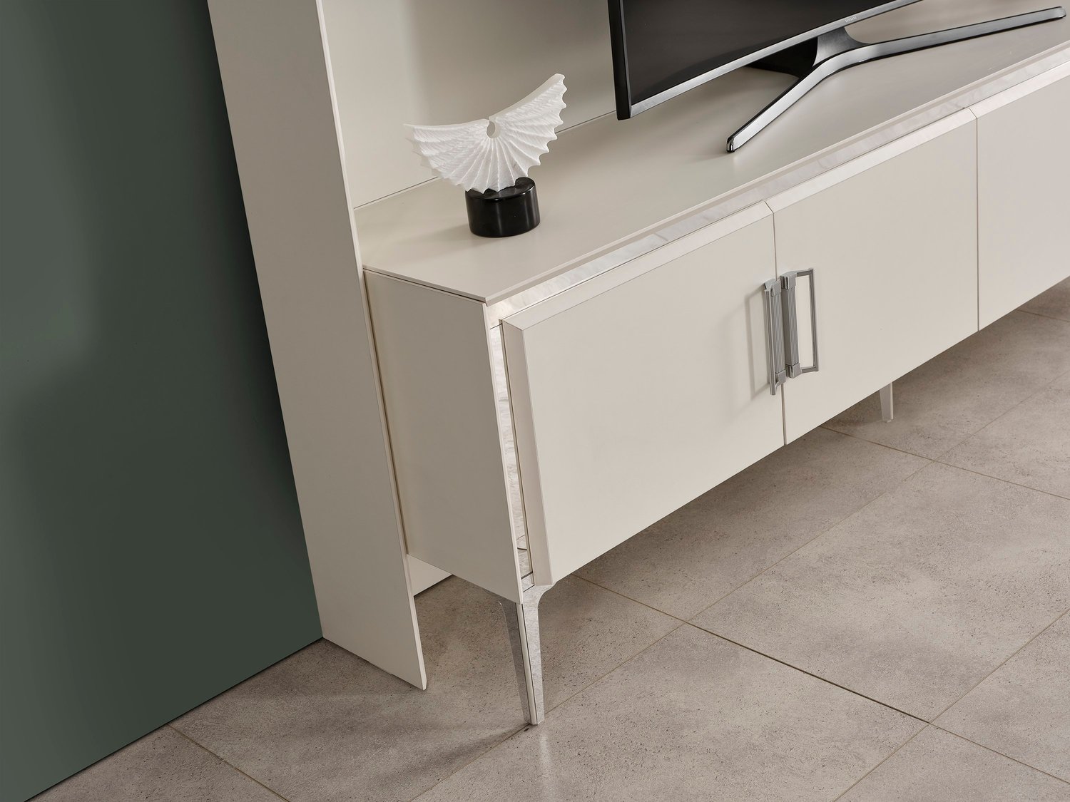 Alyans Ayna Krom Lcd Tv Sehpa Table Top Ünite Fonlu (Sedef Krem) - 200