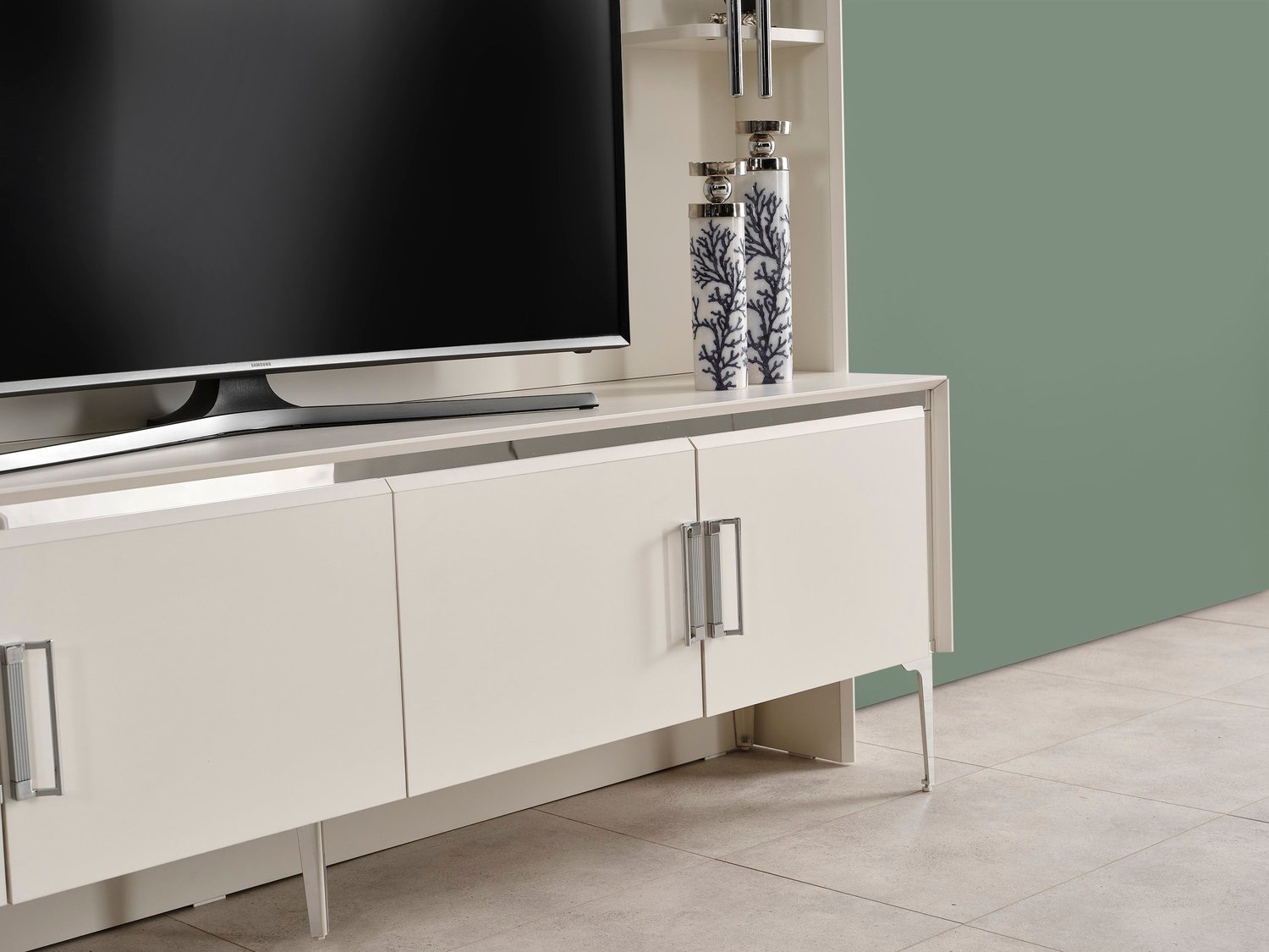 Alyans Ayna Krom Lcd Tv Sehpa Table Top Ünite Fonlu (Sedef Krem) - 200