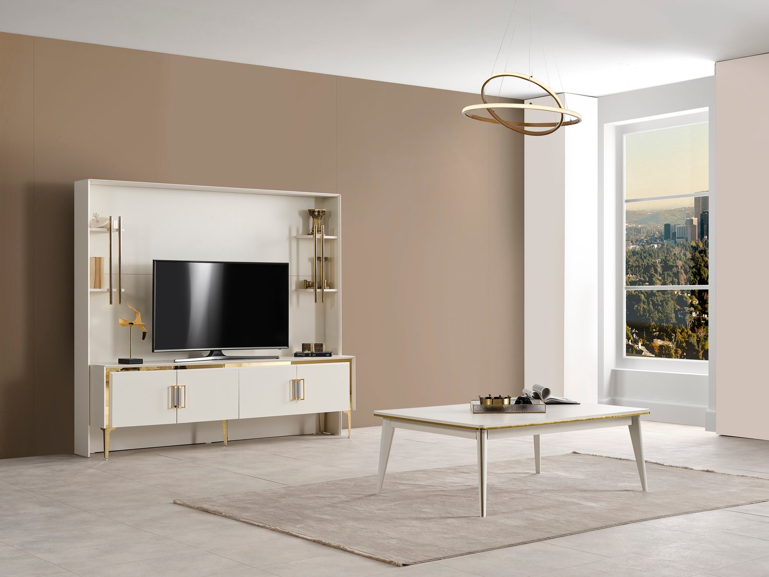Alyans Gold Lcd Tv Sehpa Table Top üst fonlu (Sedef Krem) - 200