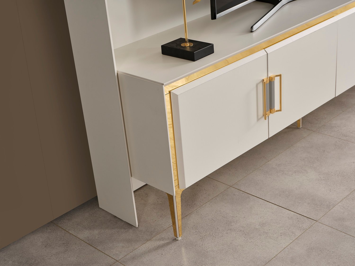 Alyans Gold Lcd Tv Sehpa Table Top üst fonlu (Sedef Krem) - 200