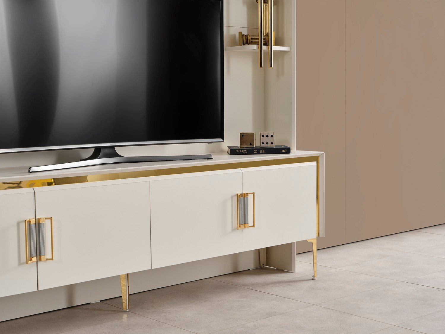 Alyans Gold Lcd Tv Sehpa Table Top üst fonlu (Sedef Krem) - 200