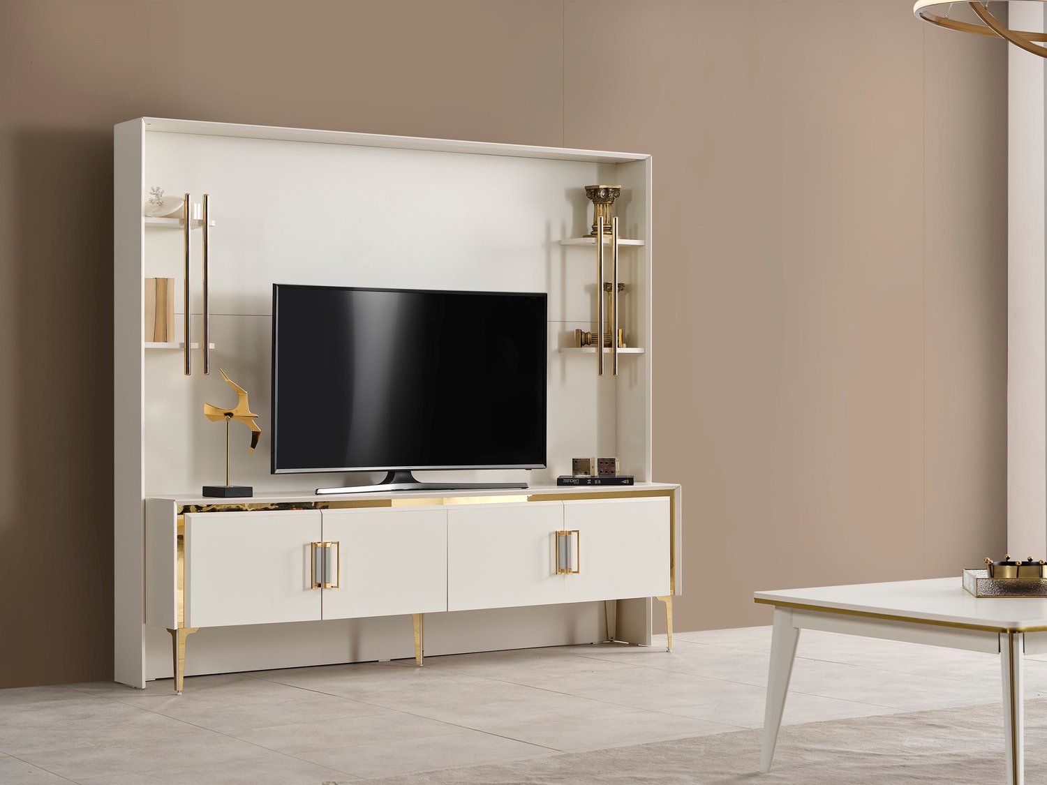 Alyans Gold Lcd Tv Sehpa Table Top üst fonlu (Sedef Krem) - 200