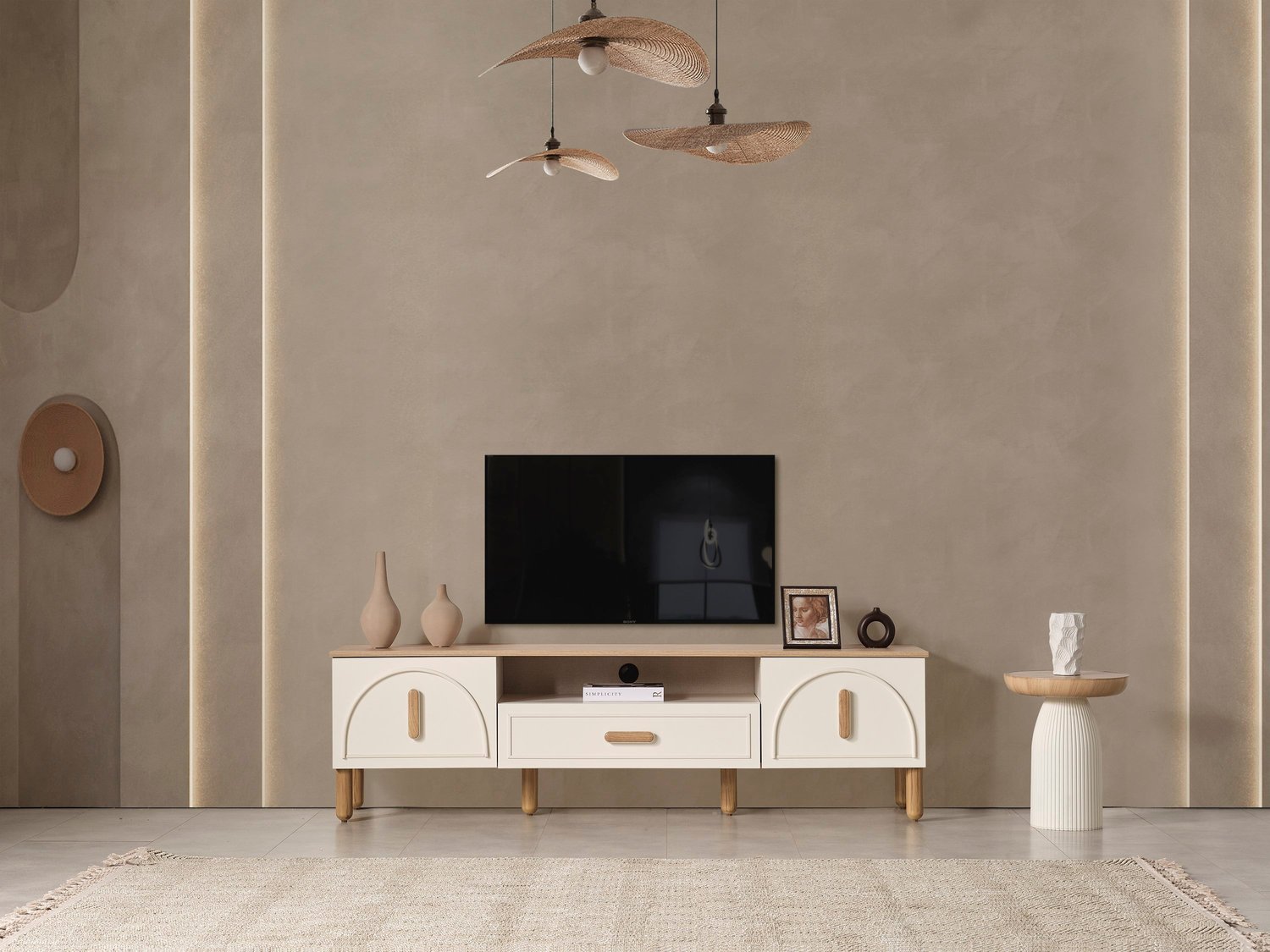Bohem Star Lcd Tv Sehpa Table Top (Sedef Krem)  - 200