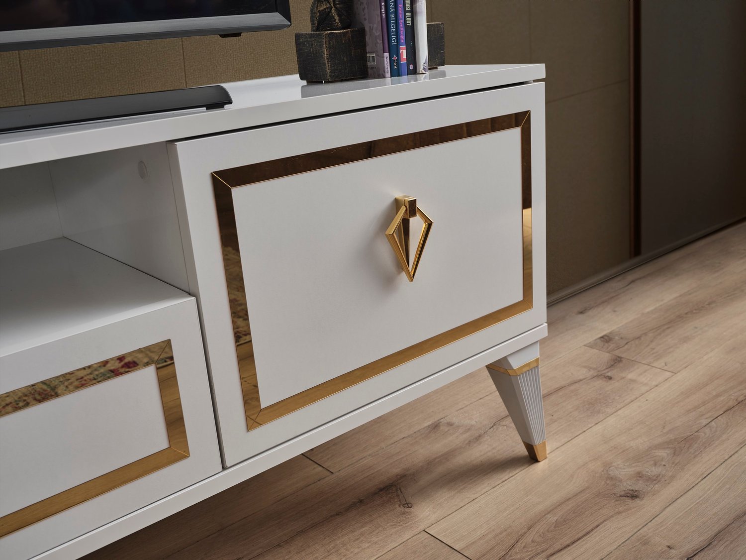 Floransa Lcd Tv Sehbası Table Top Zümrüt Üst Fonlu (Beyaz) - 180