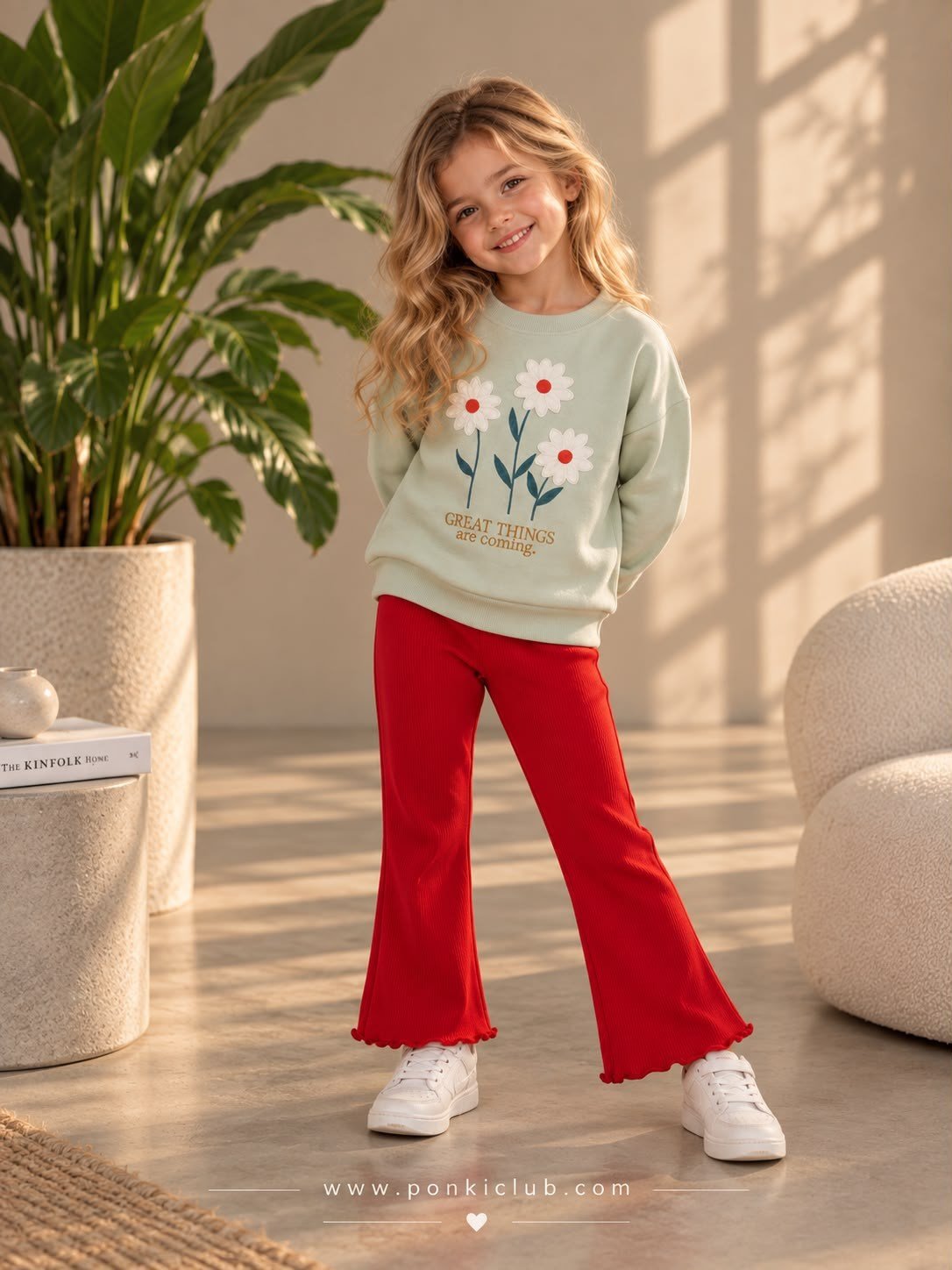 Çiçekli Kız Çocuk Sweatshirt Pantolon Takım