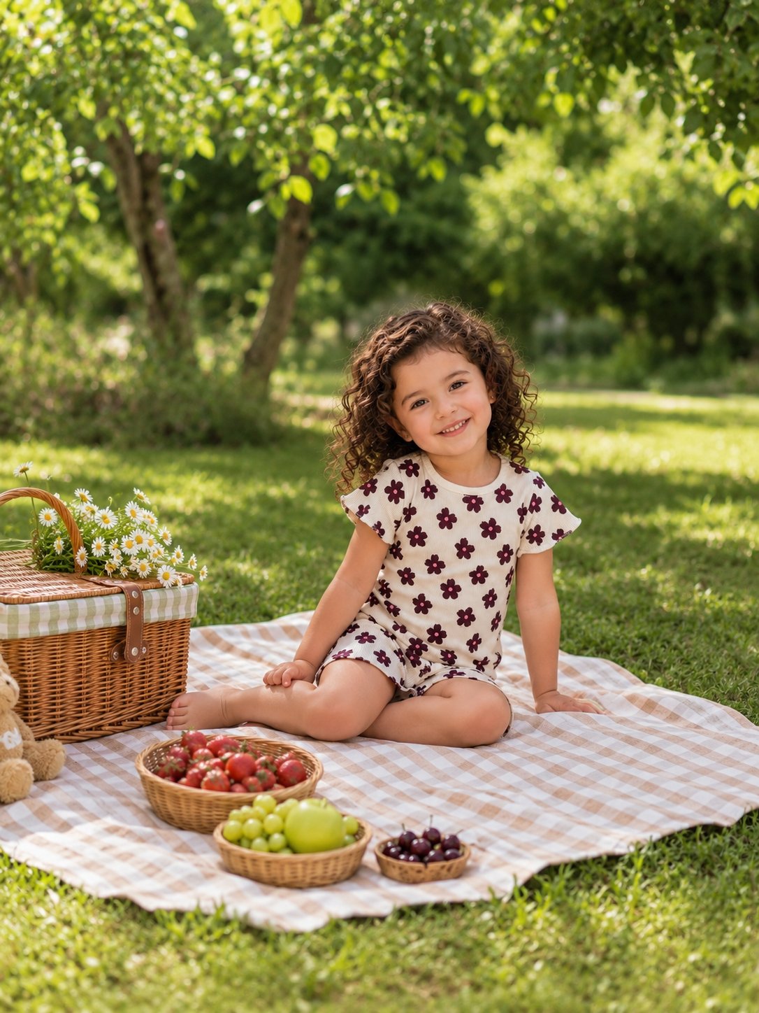 PONKİ ÇİÇEK DESENLİ PAMUKLU  FİTİLLİ T-SHIRT TAKIM
