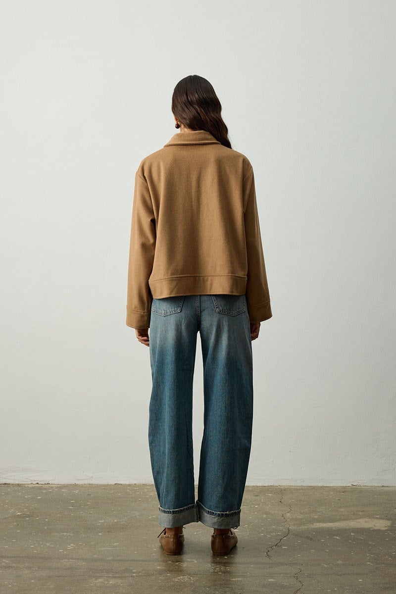 Brun - Fermuarlı Kaşmir Ceket - Camel
