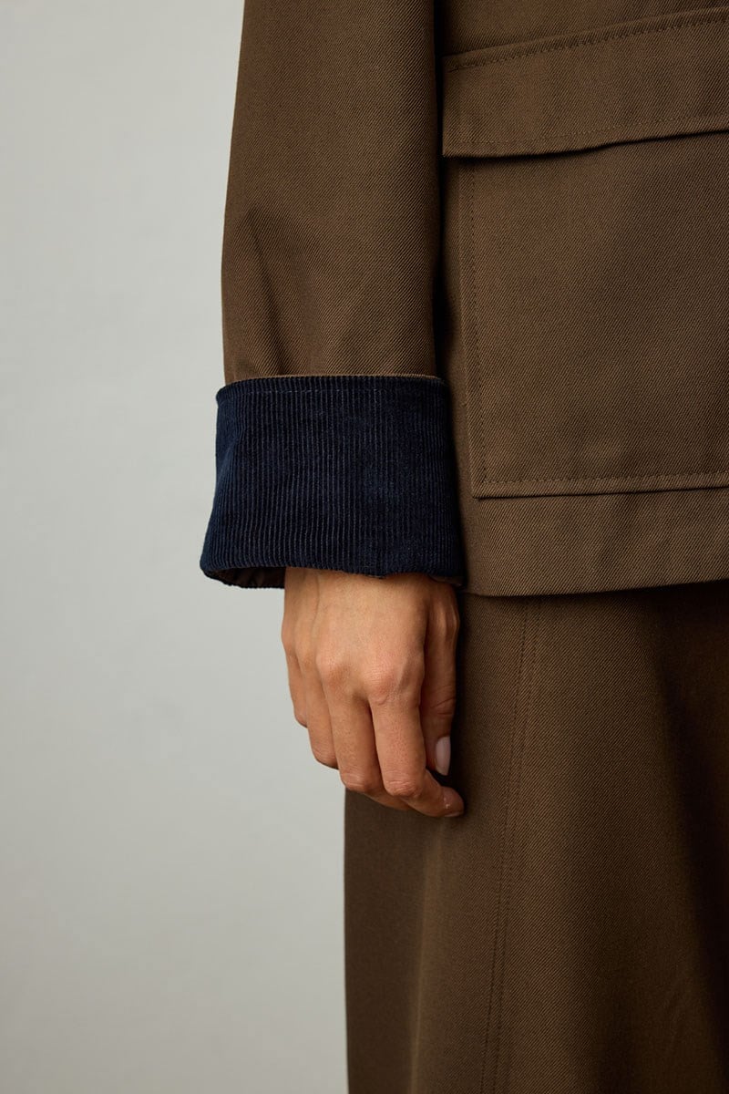 Terra - Kadife Detaylı Gabardin Ceket - Haki