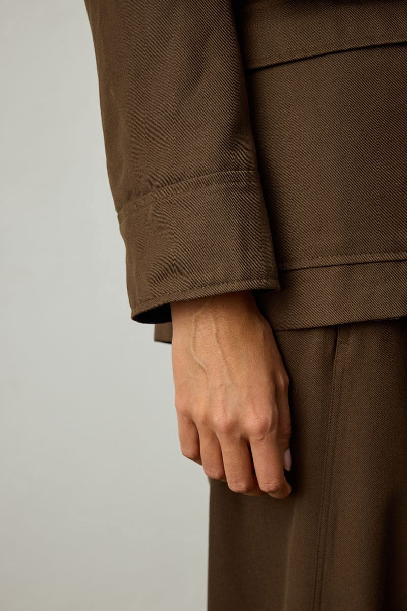 Terra - Kadife Detaylı Gabardin Ceket - Haki
