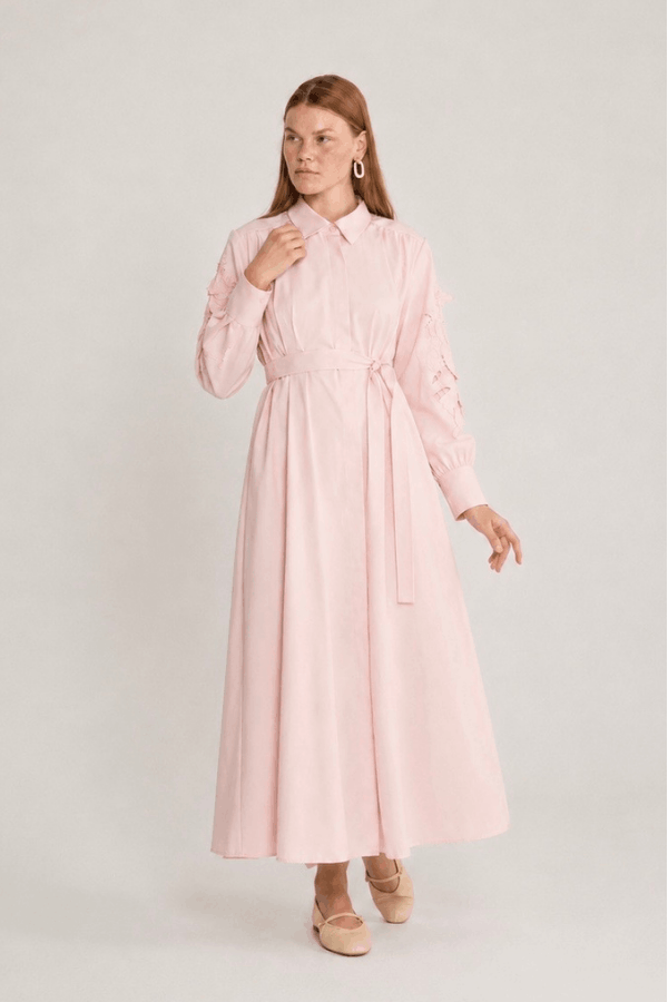 Perla Nakışlı Elbise Pembe