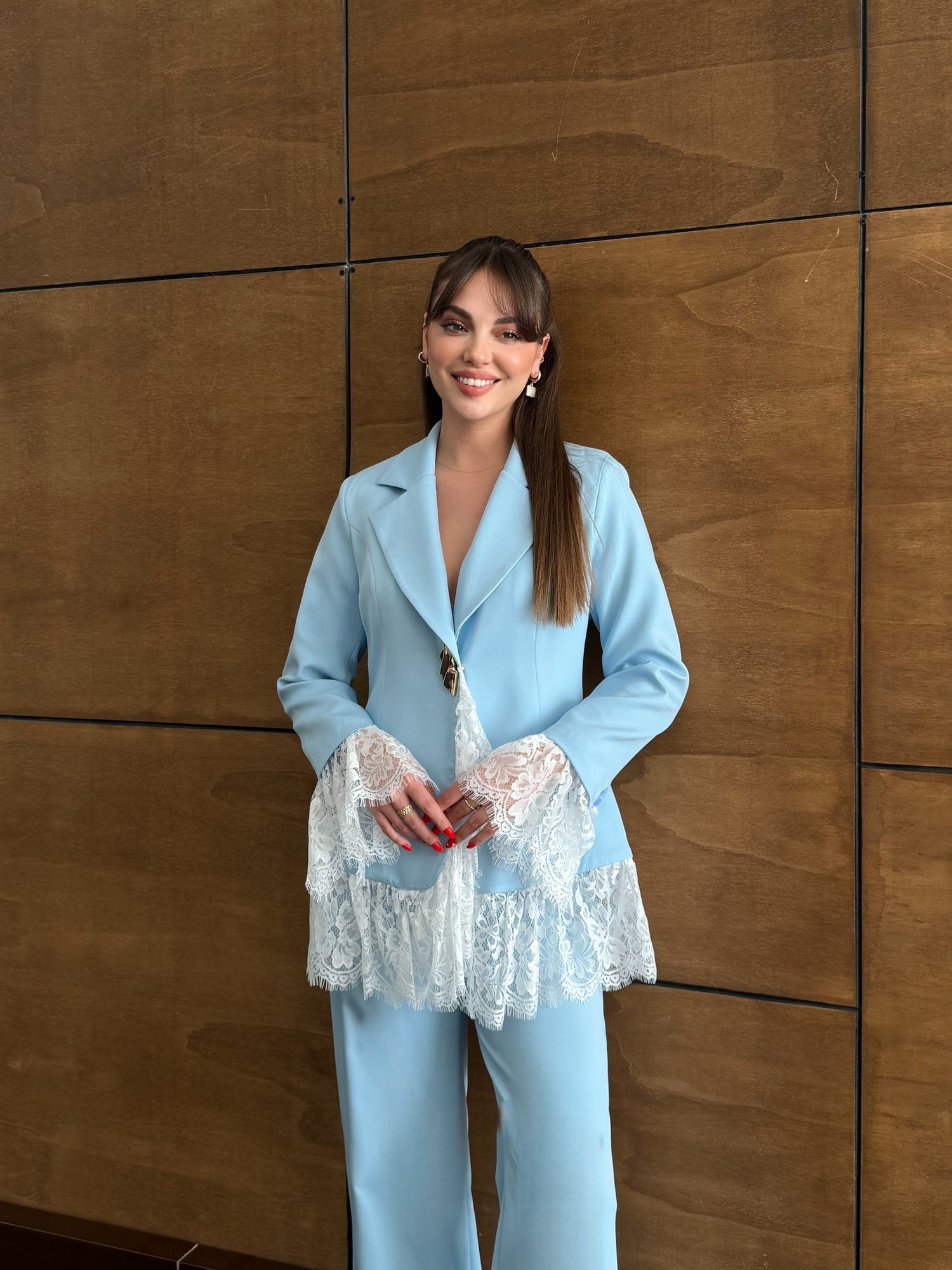 Dantel Detaylı Blazer Kadın Takım  9050