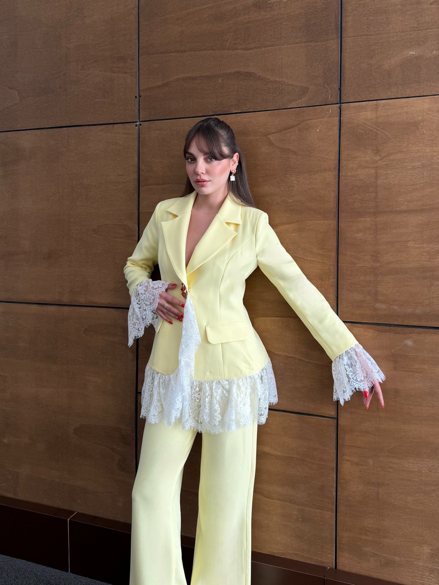 Dantel Detaylı Blazer Kadın Takım  9050