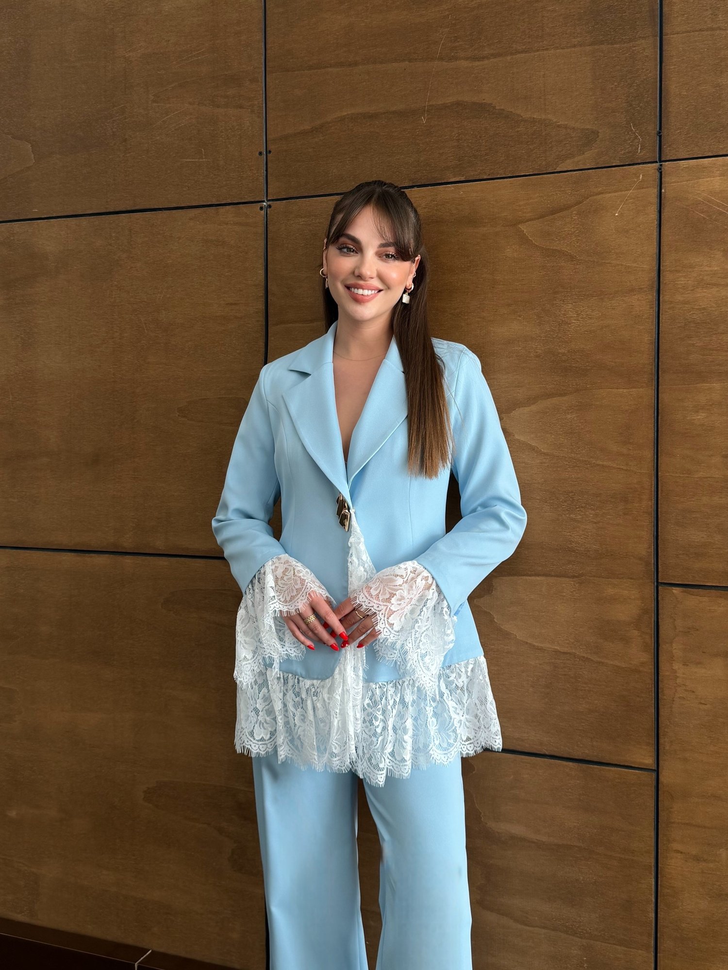 Dantel Detaylı Blazer Kadın Takım  9050