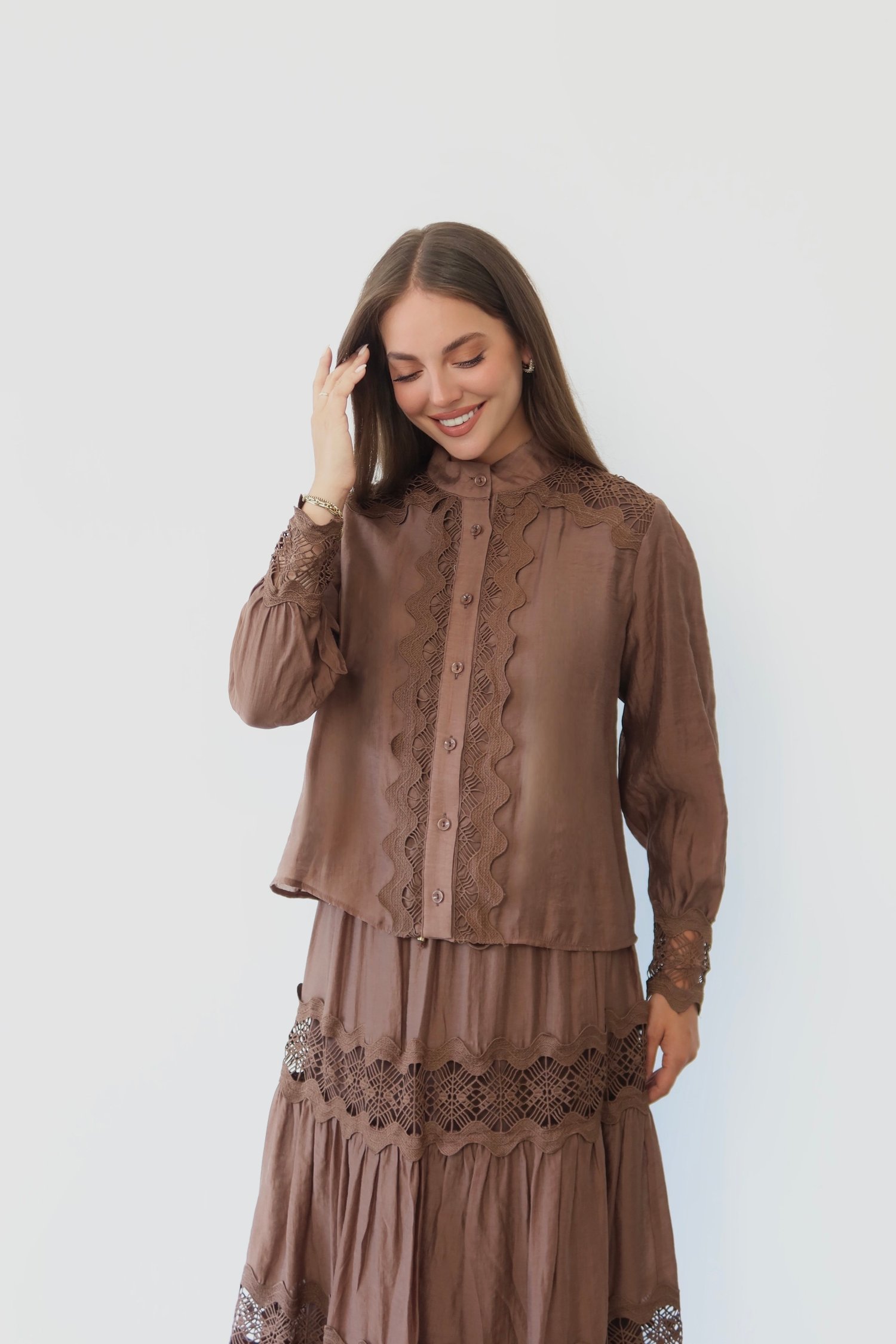 Dantel Detaylı Etek Gömlek Takım   9059