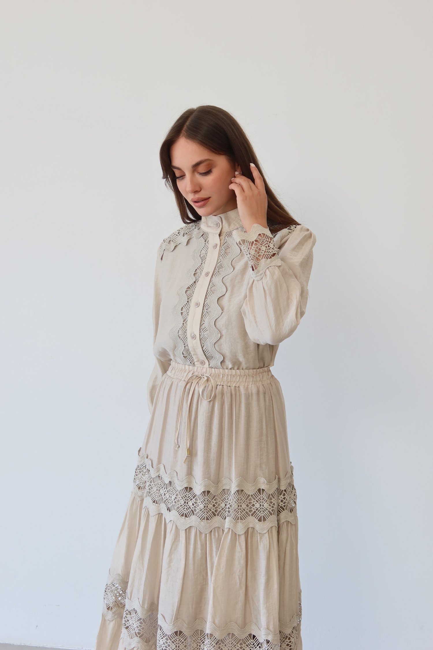 Dantel Detaylı Etek Gömlek Takım   9059