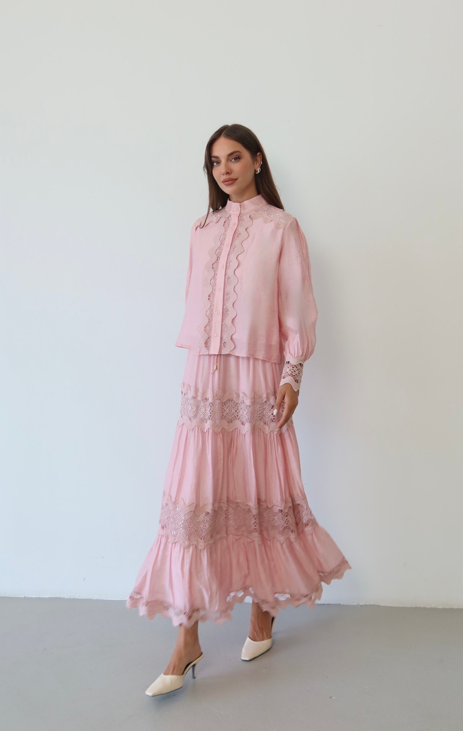 Dantel Detaylı Etek Gömlek Takım   9059