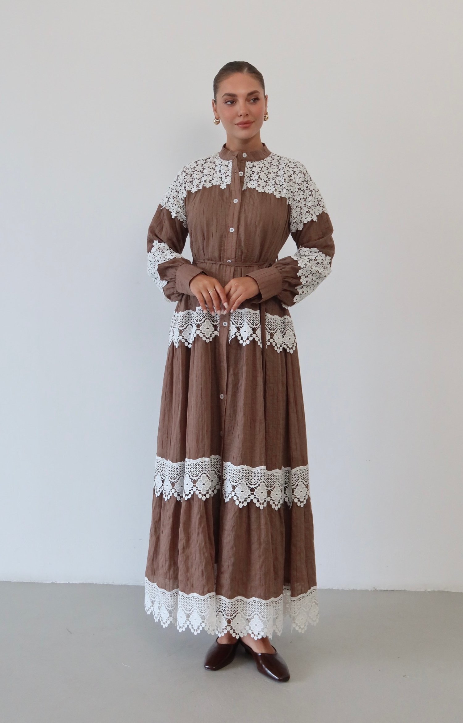 Dantel Detaylı Keten Elbise  1834