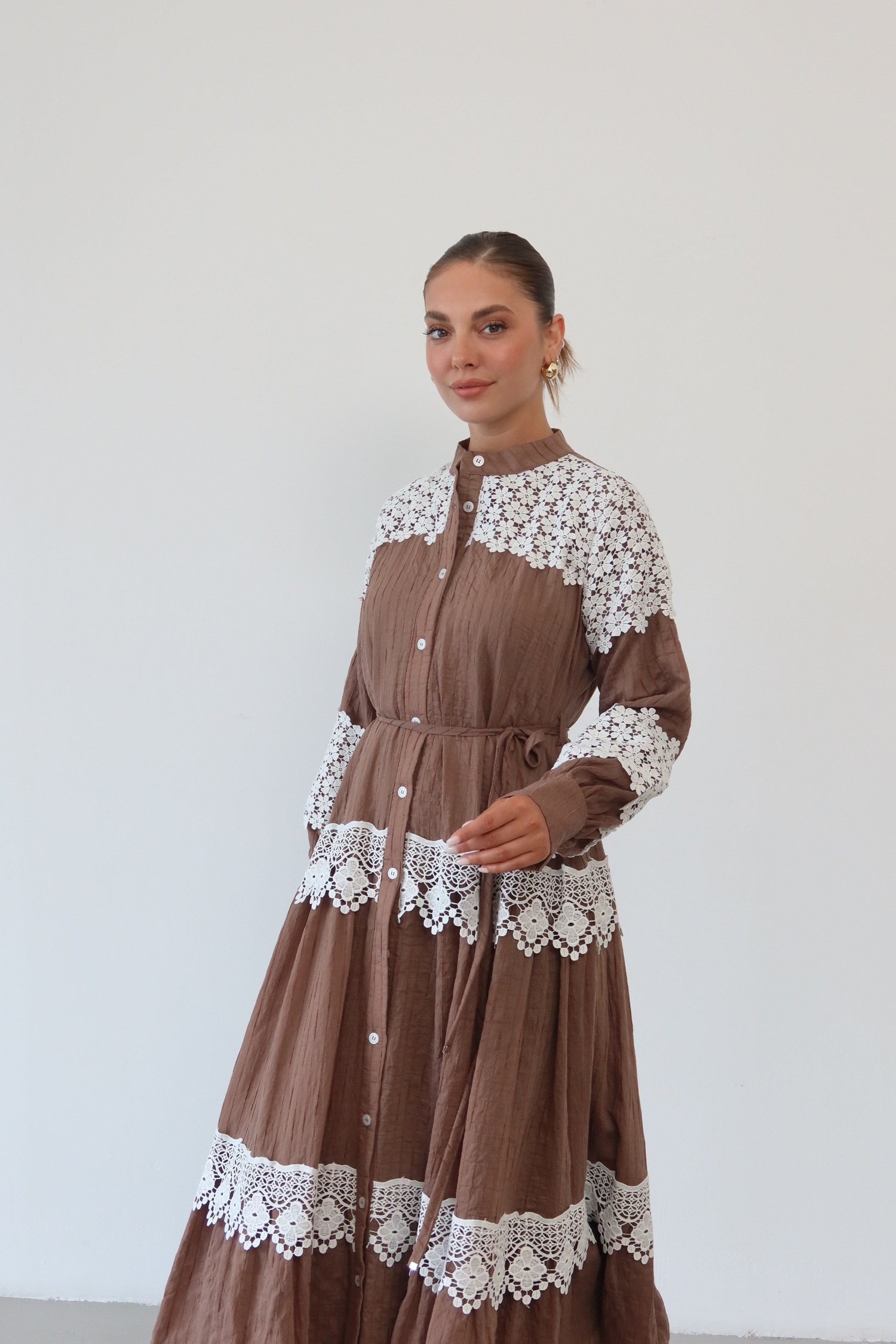 Dantel Detaylı Keten Elbise  1834